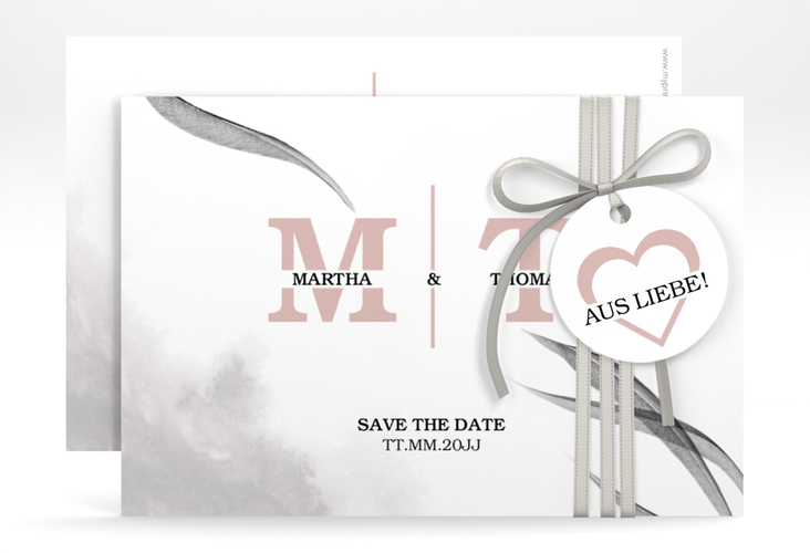 Save the Date-Karte Initialen A6 Karte quer weiss hochglanz