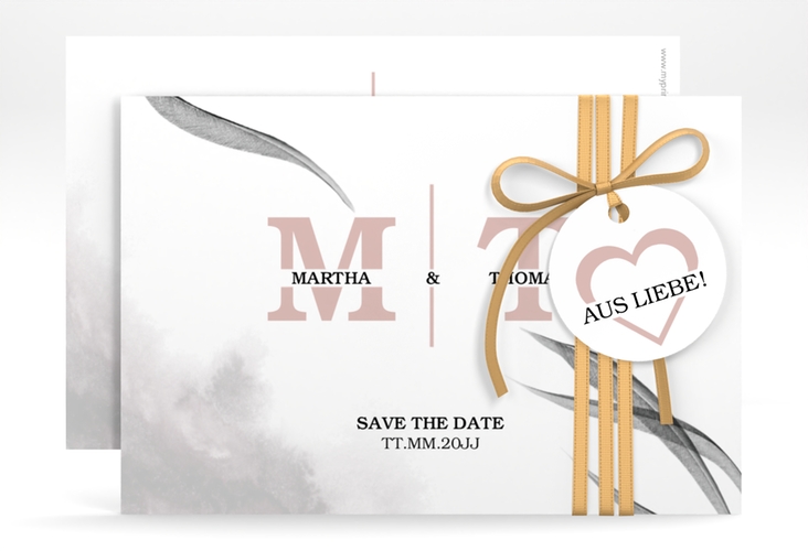 Save the Date-Karte Initialen A6 Karte quer weiss hochglanz