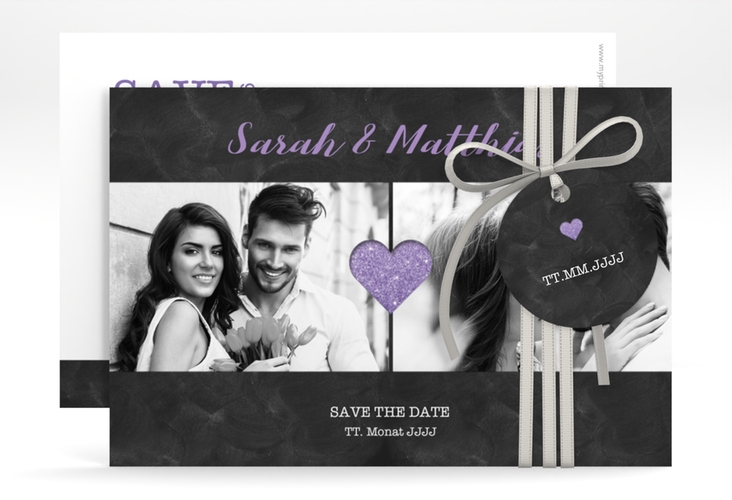 Save the Date-Karte Sparkly A6 Karte quer lila hochglanz
