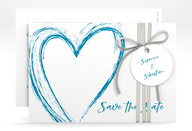 Save the Date-Karte Liebe A6 Karte quer tuerkis hochglanz