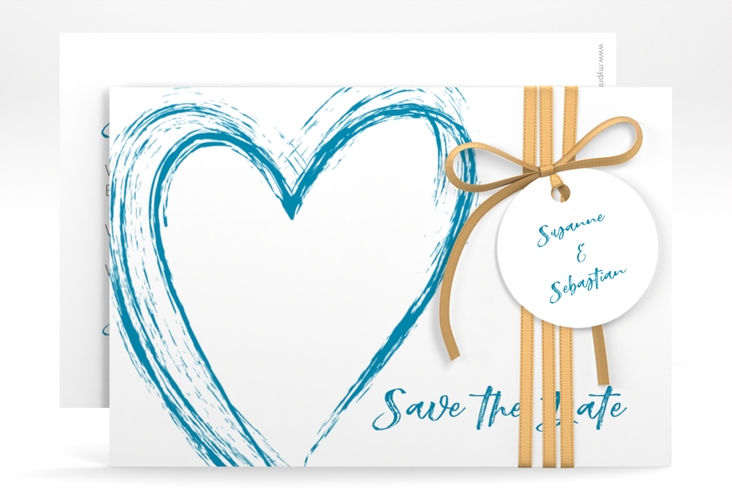 Save the Date-Karte Liebe A6 Karte quer tuerkis hochglanz