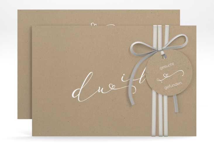 Save the Date-Karte Zweisamkeit A6 Karte quer Kraftpapier hochglanz im minimalistischen Stil mit Aufschrift du & ich