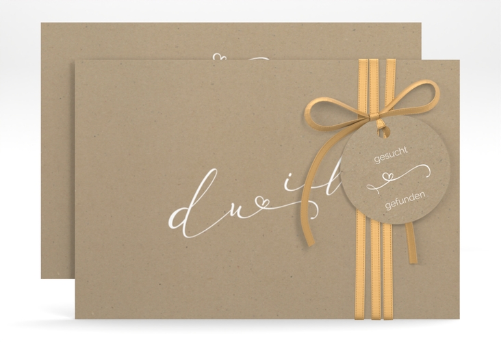 Save the Date-Karte Zweisamkeit A6 Karte quer Kraftpapier hochglanz im minimalistischen Stil mit Aufschrift du & ich