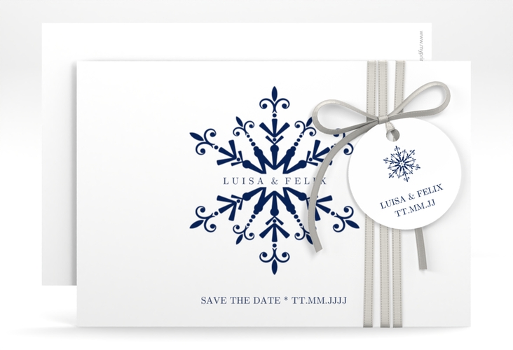 Save the Date-KarteCrystal A6 Karte quer weiss hochglanz mit Eiskristall