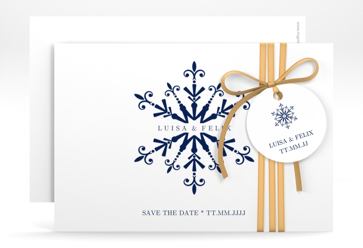 Save the Date-KarteCrystal A6 Karte quer weiss hochglanz mit Eiskristall