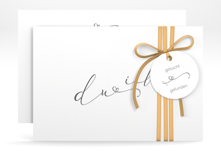 Save the Date-Karte Zweisamkeit A6 Karte quer weiss hochglanz im minimalistischen Stil mit Aufschrift du & ich