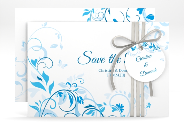 Save the Date-Karte Lilly A6 Karte quer blau hochglanz