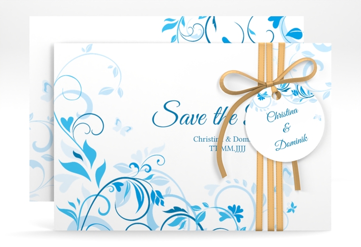 Save the Date-Karte Lilly A6 Karte quer blau hochglanz