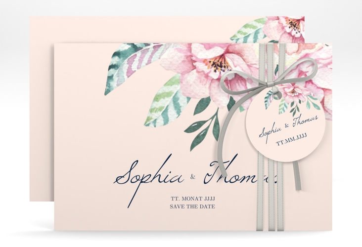 Save the Date-Karte Blooming A6 Karte quer rosa hochglanz