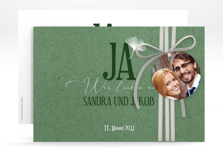 Save the Date-Karte Ja A6 Karte quer gruen hochglanz mit Ginkgo-Blatt