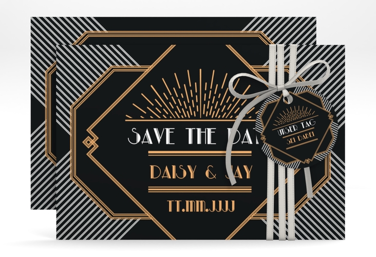 Save the Date-Karte Hochzeit Gatsby A6 Karte quer schwarz