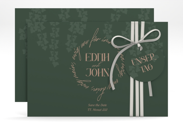 Save the Date-Karte Efeugrün A6 Karte quer gruen hochglanz im Fantasy-Elfen-Design mit Efeu