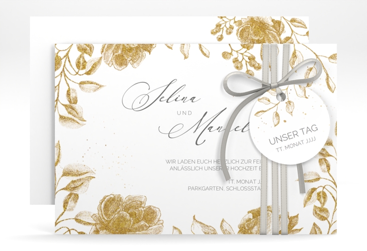 Save the Date-Karte Blattgold A6 Karte quer gold