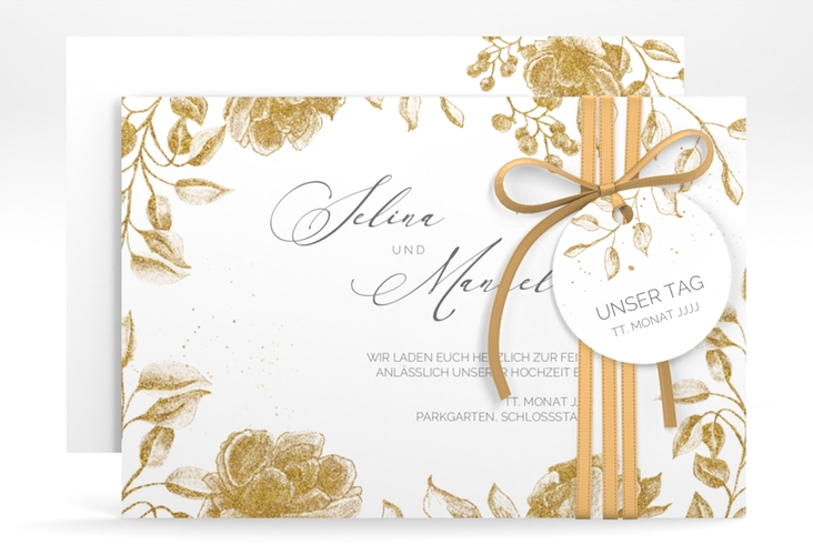 Save the Date-Karte Blattgold A6 Karte quer gold
