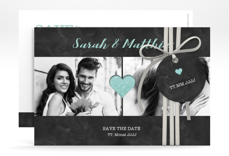 Save the Date-Karte Sparkly A6 Karte quer tuerkis hochglanz