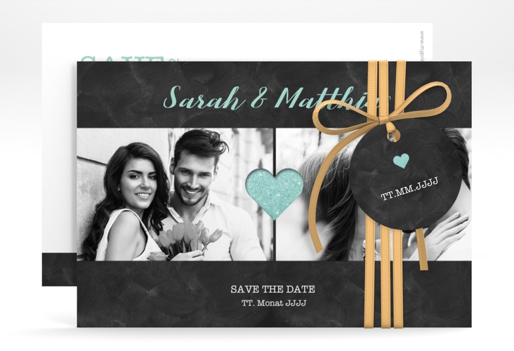 Save the Date-Karte Sparkly A6 Karte quer tuerkis hochglanz