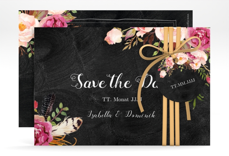 Save the Date-Karte Flowers A6 Karte quer hochglanz mit bunten Aquarell-Blumen