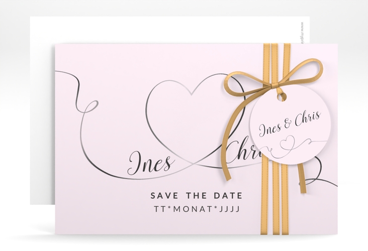Save the Date-Karte Hochzeit Dolce A6 Karte quer rosa hochglanz