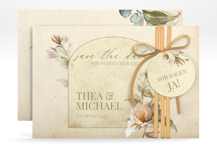 Save the Date-Karte Dornröschen A6 Karte quer mit Aquarell-Rosen im Vintage-Look