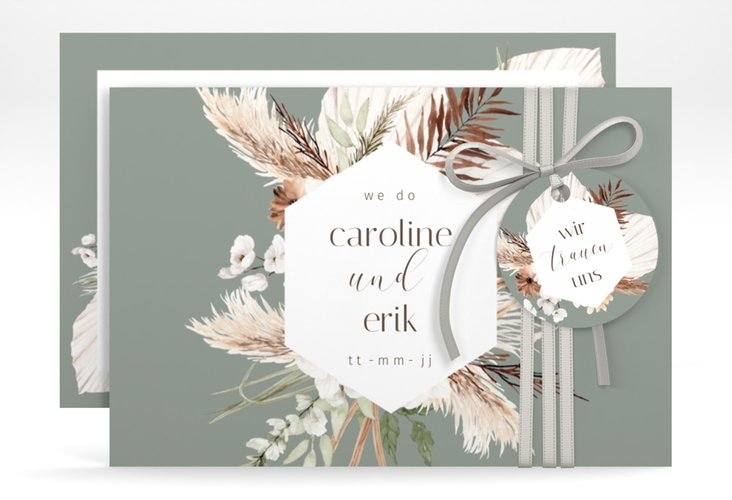 Save the Date-Karte Bohemian A6 Karte quer gruen hochglanz