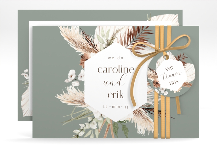 Save the Date-Karte Bohemian A6 Karte quer gruen hochglanz