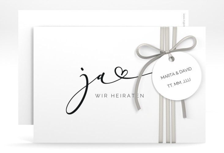 Save the Date-Karte Jawort A6 Karte quer weiss hochglanz modern minimalistisch mit veredelter Aufschrift