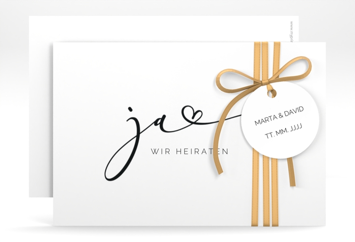 Save the Date-Karte Jawort A6 Karte quer weiss hochglanz modern minimalistisch mit veredelter Aufschrift