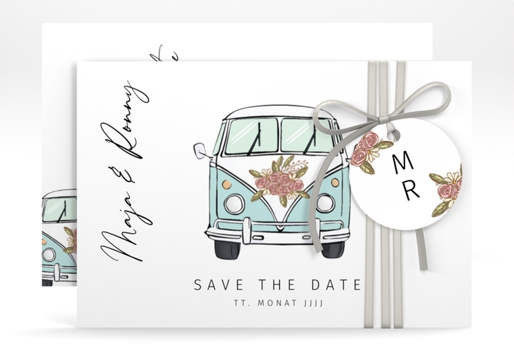 Save the Date-Karte Hochzeitsbulli A6 Karte quer blau hochglanz
