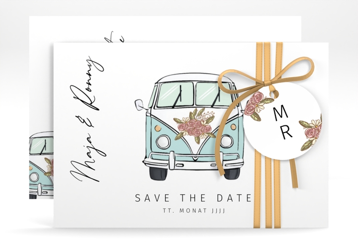 Save the Date-Karte Hochzeitsbulli A6 Karte quer blau hochglanz