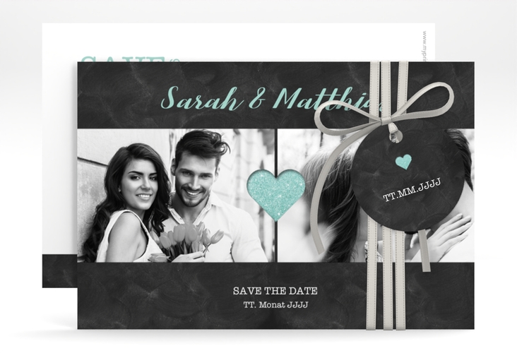 Save the Date-Karte Sparkly A6 Karte quer tuerkis hochglanz
