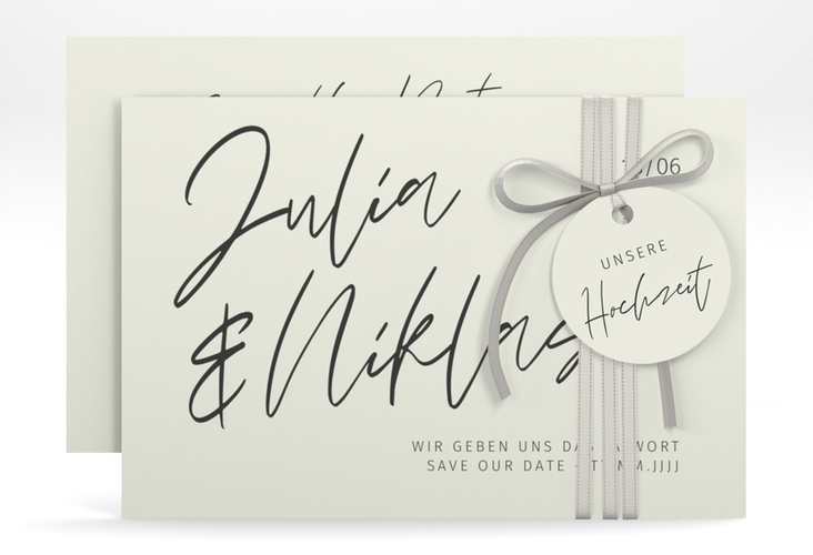 Save the Date-Karte Einfachheit A6 Karte quer mint hochglanz mit modernem Schriftzug