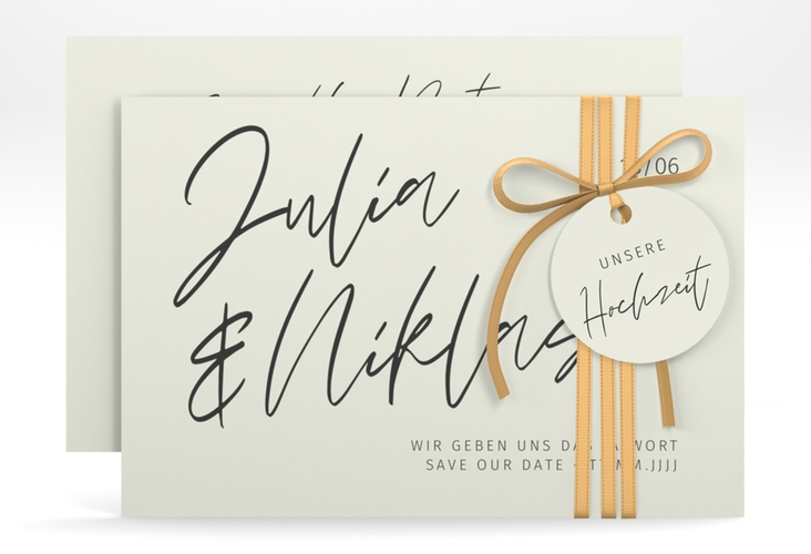 Save the Date-Karte Einfachheit A6 Karte quer mint hochglanz mit modernem Schriftzug