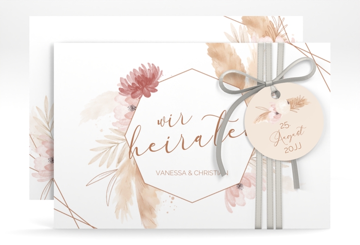 Save the Date-Karte Bohostyle A6 Karte quer mit Pampasgras in Aquarell