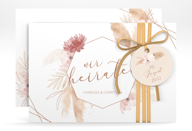 Save the Date-Karte Bohostyle A6 Karte quer mit Pampasgras in Aquarell