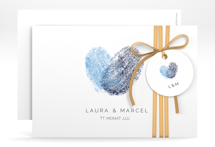 Save the Date-Karte Fingerprint A6 Karte quer blau schlicht mit Fingerabdruck-Motiv