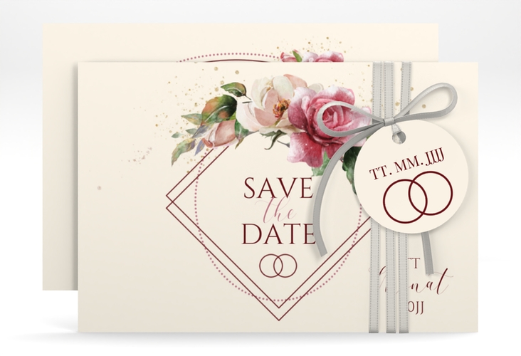 Save the Date-Karte Rosenbogen A6 Karte quer beige