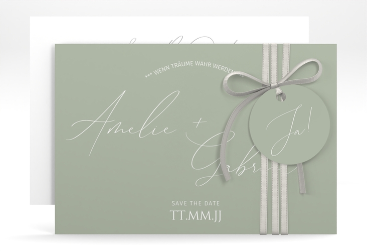 Save the Date-Karte Federschrift A6 Karte quer gruen in schlichtem Design mit Kalligrafie