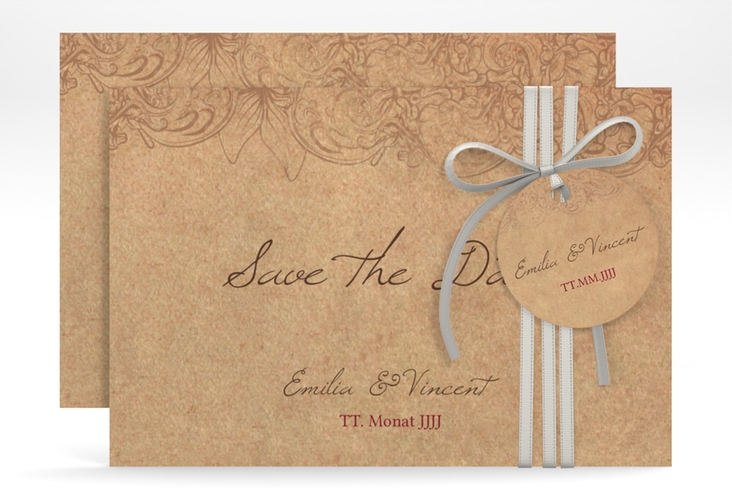 Save the Date-Karte Fairytale A6 Karte quer braun mit Vintage-Bordüre