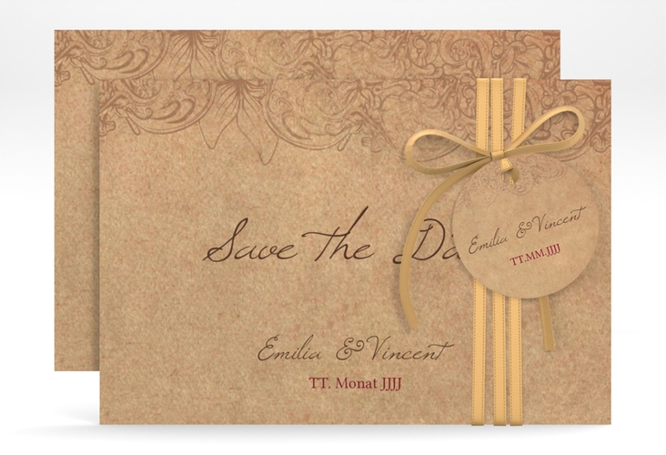 Save the Date-Karte Fairytale A6 Karte quer braun mit Vintage-Bordüre