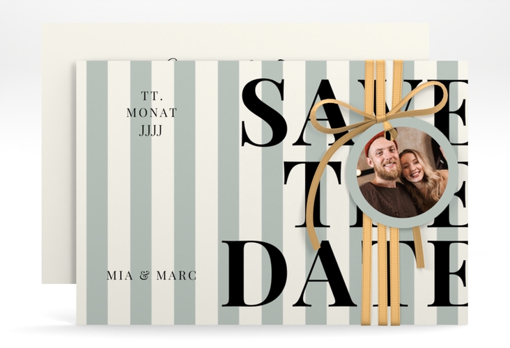 Save the Date-Karte Streifen A6 Karte quer gruen hochglanz