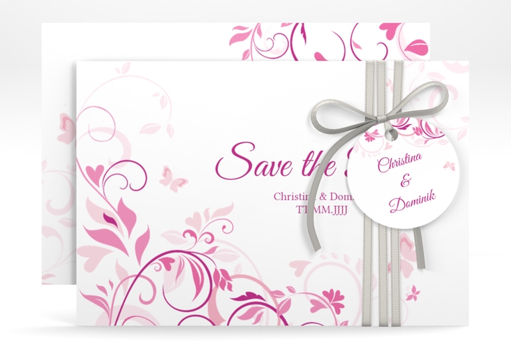 Save the Date-Karte Lilly A6 Karte quer pink hochglanz