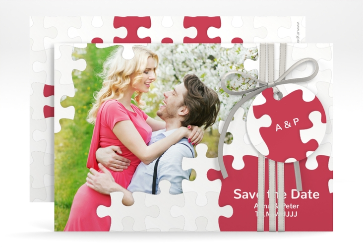 Save the Date-Karte Hochzeit Puzzle A6 Karte quer rot