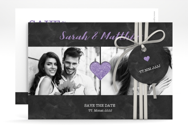 Save the Date-Karte Sparkly A6 Karte quer lila hochglanz