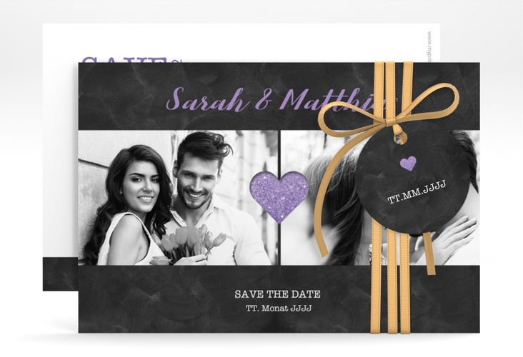 Save the Date-Karte Sparkly A6 Karte quer lila hochglanz