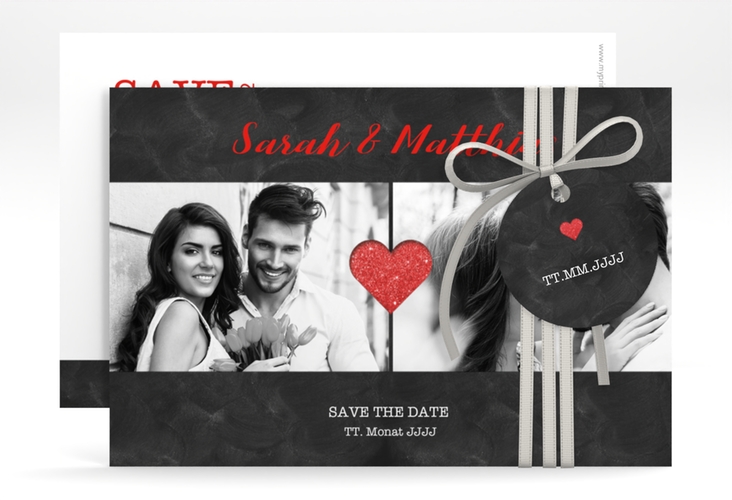 Save the Date-Karte Sparkly A6 Karte quer rot hochglanz
