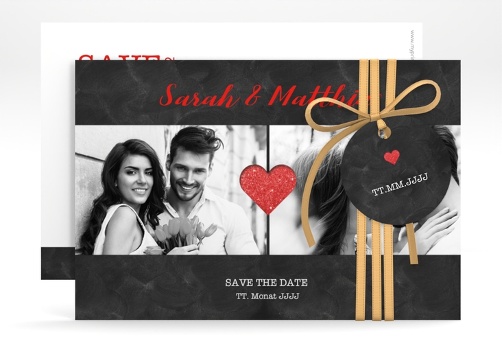 Save the Date-Karte Sparkly A6 Karte quer rot hochglanz