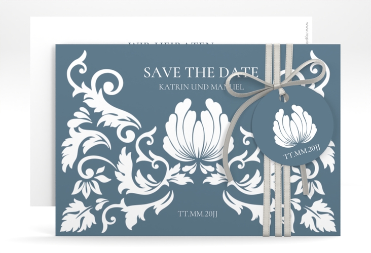 Save the Date-Karte Royal A6 Karte quer mit barockem Blumen-Ornament