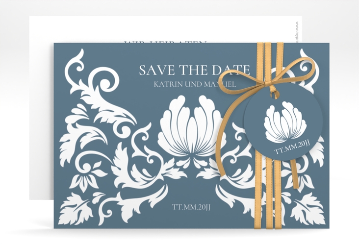 Save the Date-Karte Royal A6 Karte quer mit barockem Blumen-Ornament