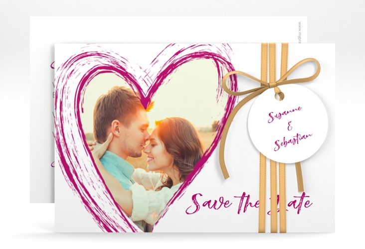 Save the Date-Karte Liebe A6 Karte quer pink hochglanz