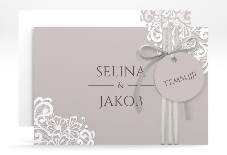 Save the Date-Karte Vintage A6 Karte quer mit floraler Spitze